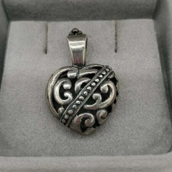 925 Sterling Silver Vintage Hollow Swirl & Dotted Heart Design Pendant - Picture 2 of 4
